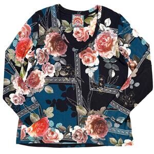 Johnny Was Rosebel Favorite Shirt Floral V-Neck Long Sleeve Viscose Women Large